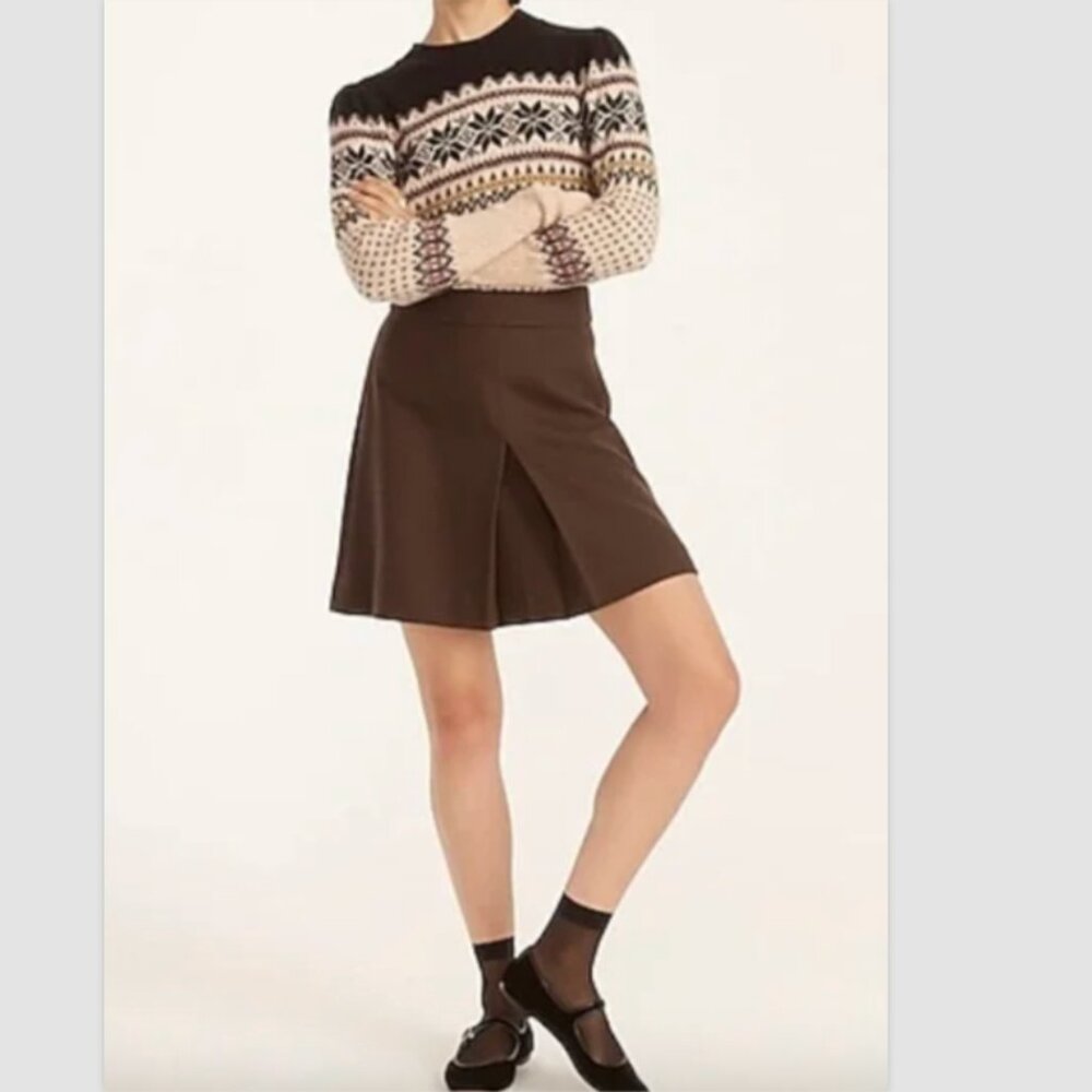 Jcrew pleated mini skirt in double-serge wool. dark chocolate